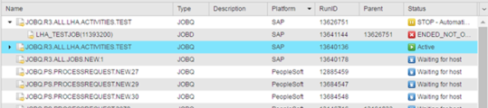 Screenshot of part of the Tasks list, where a JOBQ task is expanded and the corresponding JOBD task is displayed as child.