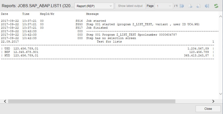 Screesnhot of the Job report showing the results of the execution.