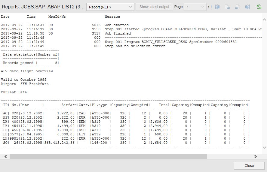 Screenshot of the Job report of JOBS.SAP_ABAP.LIST2