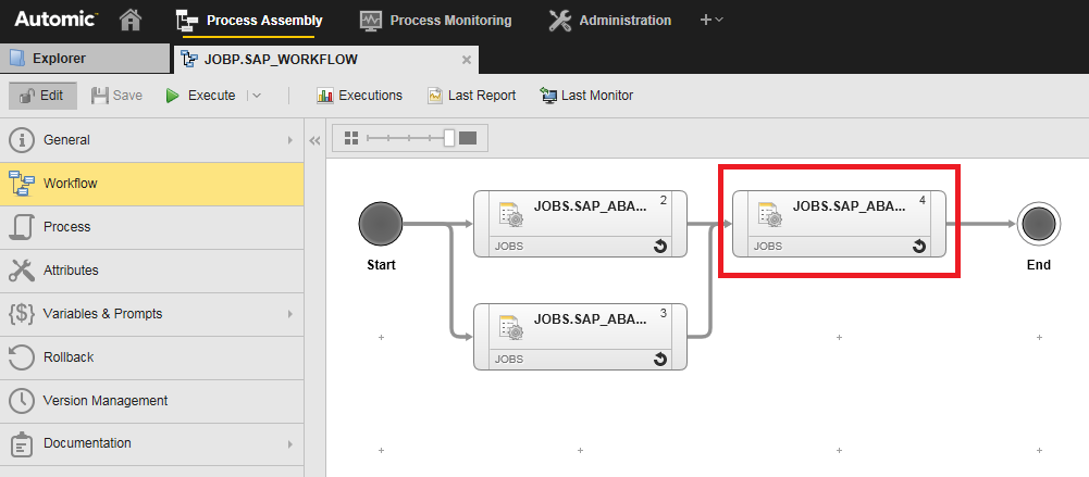 Screenshot of the JOBP.SAP_WORKFLOW where the third Job is highlighted.