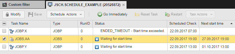 Screenshot of the Schedule monitor showing the status of the tasks within the Schedule.
