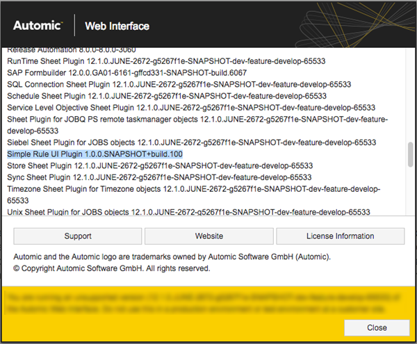 About section in the Web interface showing plugin is installed