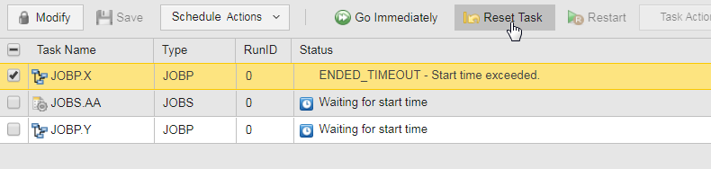 Screenshot showing the Reset Task button