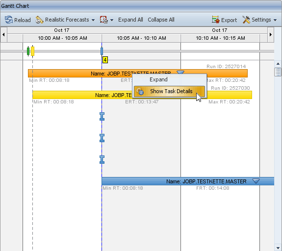 Menu contextuel d'un objet parent : 'Show Task Details'