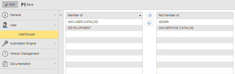 Screenshot der Seite "Benutzergruppe"