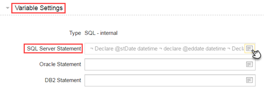Variablen-Einstellungen: SQL Server-Anweisung hinzufügen