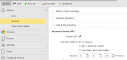 Screenshot showing the maximum runtime settings