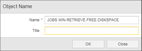 Screenshot of the Object Name dialog, where the Name field is populated