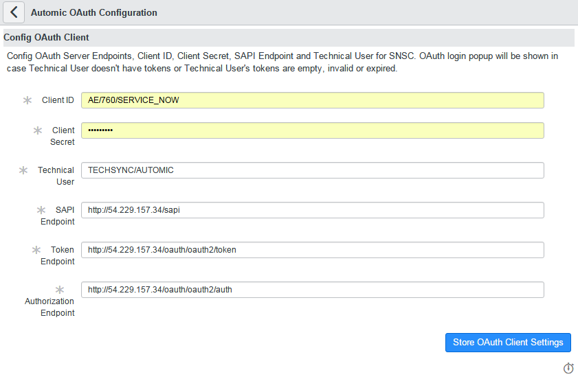 Image showing configuration of Oauth client