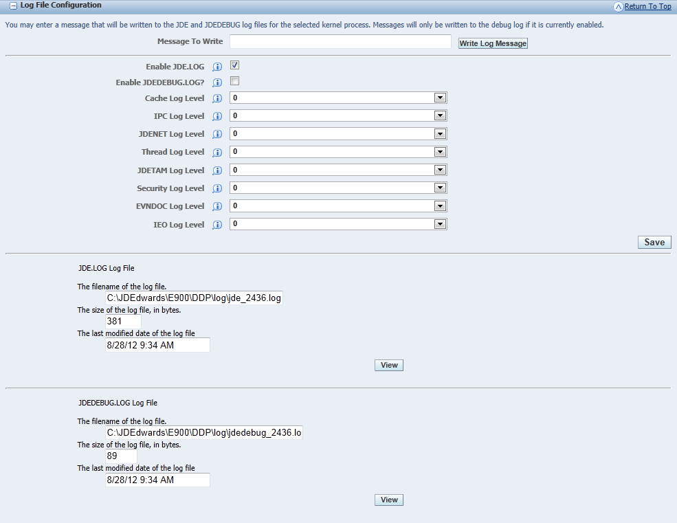 Log File Configuration in JD Edwards
