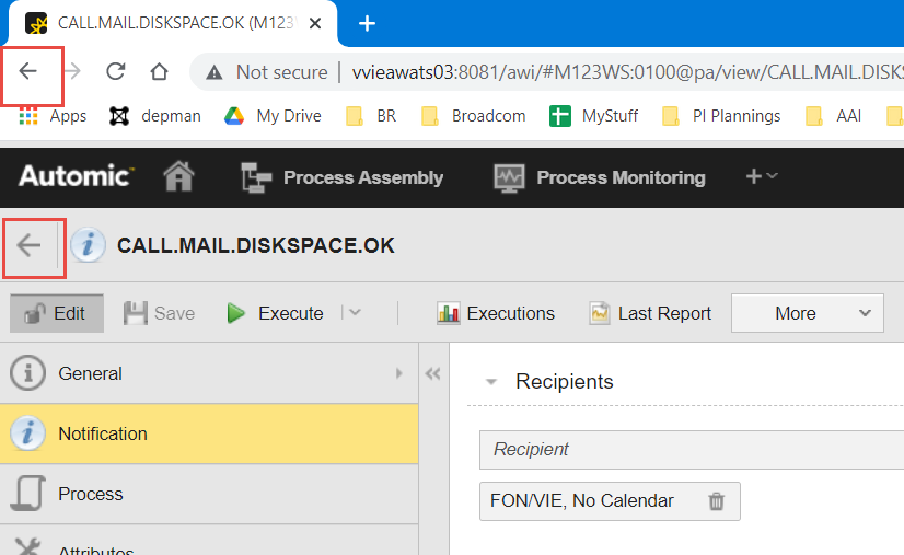 Screenshot of AWI version 12.3 where the two back buttons are highlighted