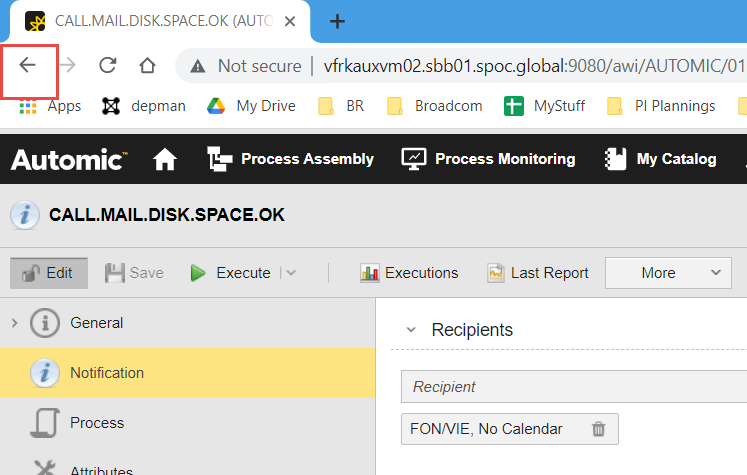 Screenshot of AWI version 12.3 where the only back button (browser native) is highlighted