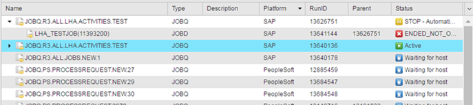 Screenshot of part of the Tasks list, where a JOBQ task is expanded and the corresponding JOBD task is displayed as child.