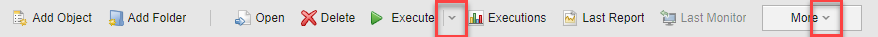 Screenshot showing a toolbar that contains two expandable buttons: Execute and More. The screeenshot highlight thiese buttons to make them more noticeable to the reader.