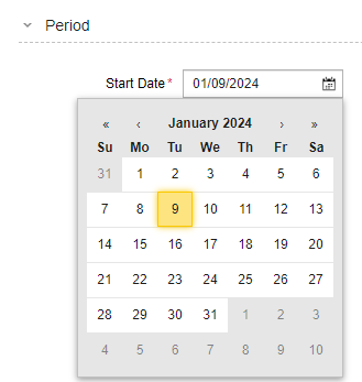 Screenshot showing the expanded date picker.