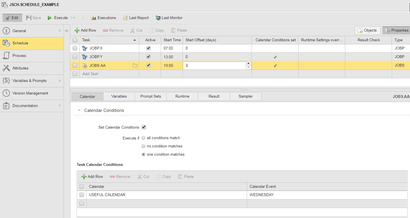 Screenshot of the Schedule page showing the populated Calendar tab