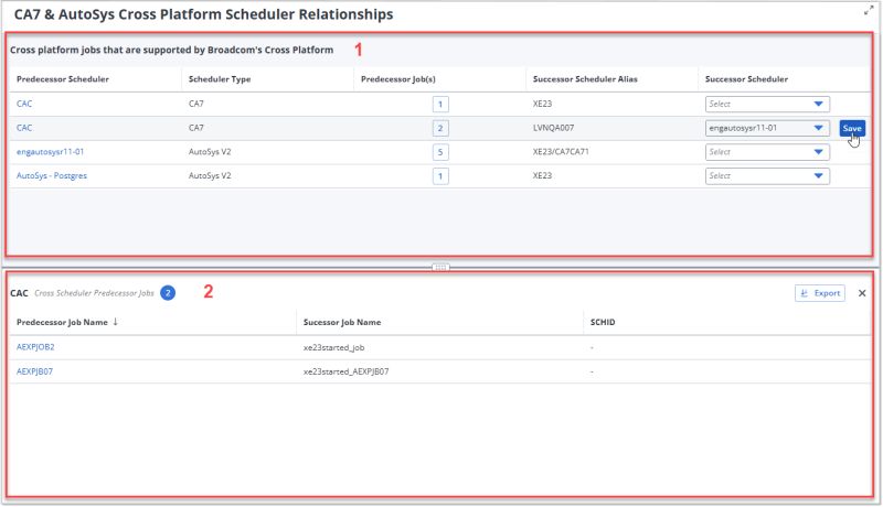 Cross-Platform Relationships Page with both schedler mapping section and predecessor jobs table open