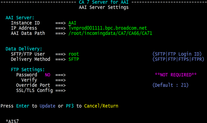 Screesnhot of the ISPF menu where you configure the server settings