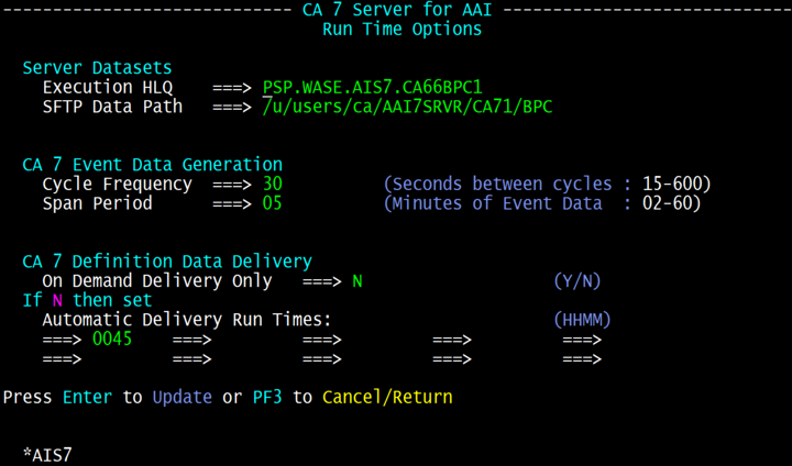 Screesnhot of the ISPF menu where you configure the runtime settings