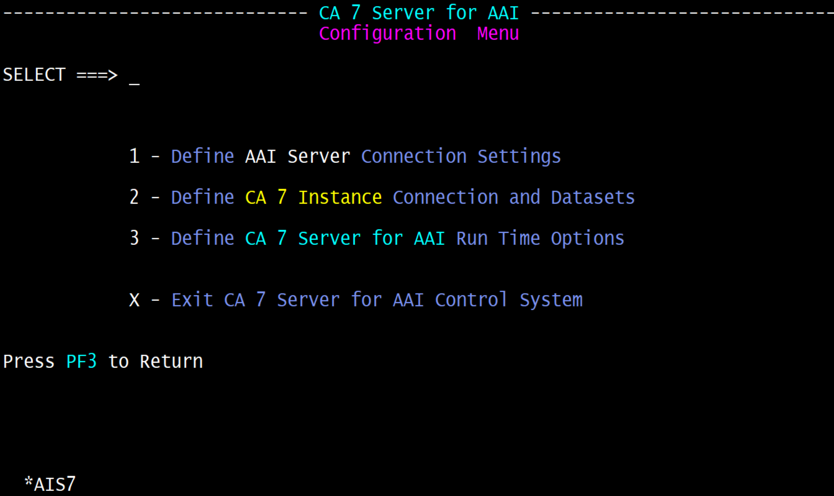 Screenshot of the ISPF interface configuration menu