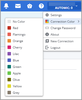 Screenshot showing the dropdown list that opens when selecting New Connection in AWI's settings menu. The  list shows the colors provided by AWI by default and that are available for selection.