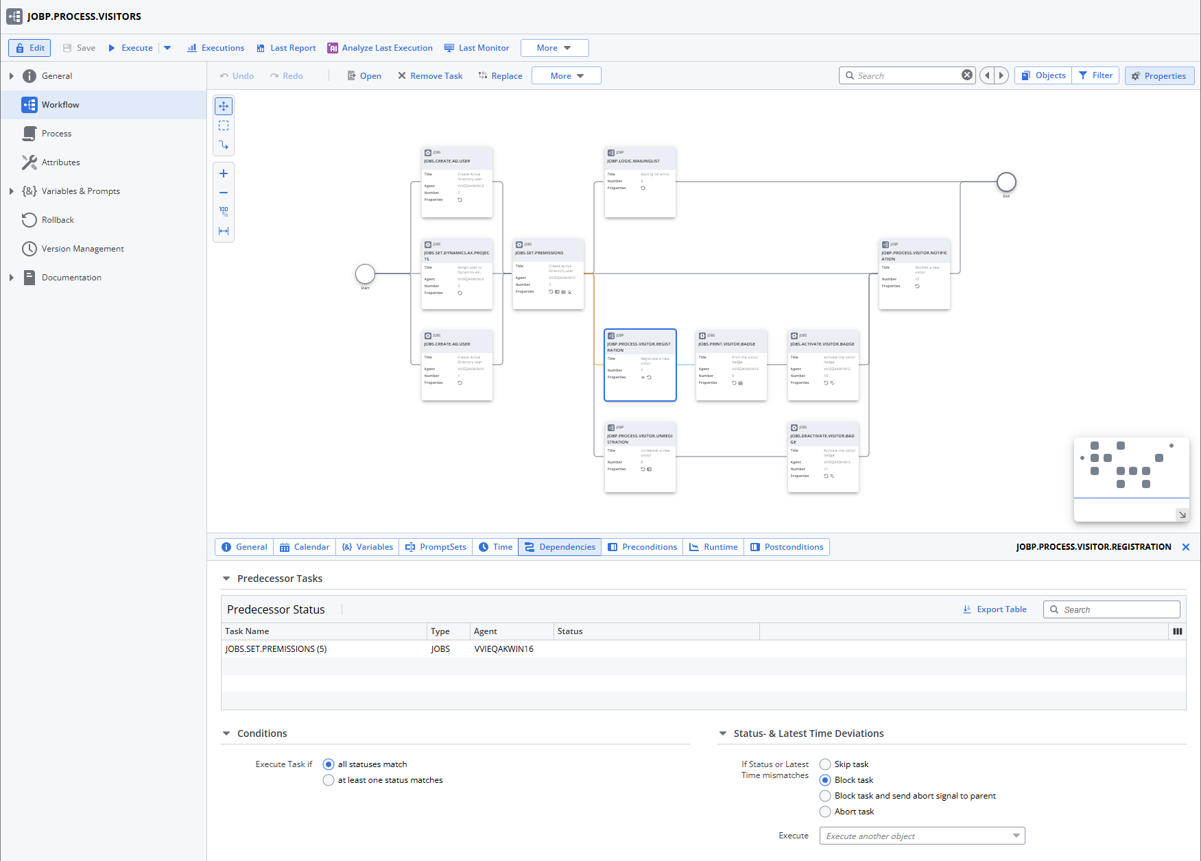 Screenshot of the current status. The Properties pane has two tabs now, one fot Time and another for Dependencies. This screenshot shows the Dependencies tab.