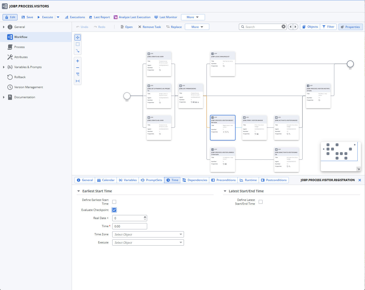 Screenshot of the current status. The Properties pane has two tabs now, one fot Time and another for Dependencies. This screenshot shows the Time tab.