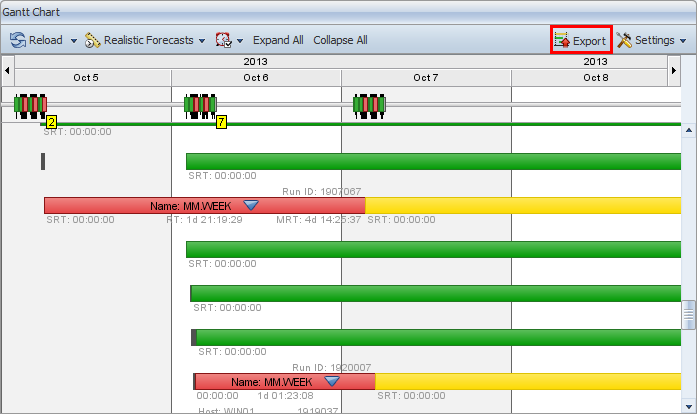 "Export" button in the Gantt Chart toolbar