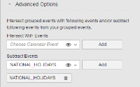 Advanced option section in which the NATIONAL_HOLIDAYS Calendar Event has been inserted