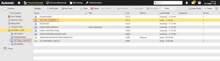 Screenshot showing the Explorer list in the Process Assembly perspective, where the HELLO_WORLD_OBJECTS folder is now available