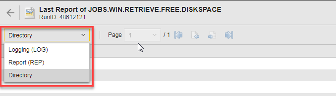 Screenshot showing the Reports window, where the drop down list is ecpanding showing the types of reports that are available for selection: Logging (LOG), Report ((REP) and Directory