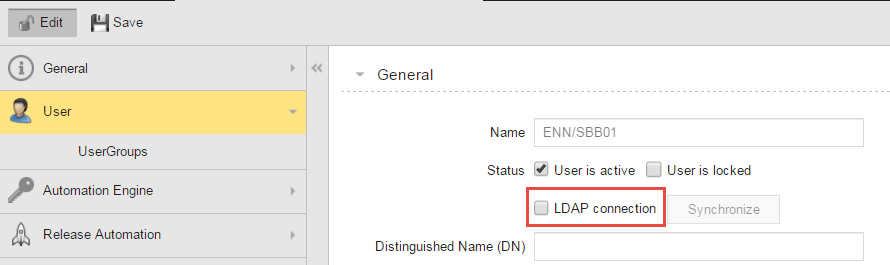 image showing LDAP connection checkbox