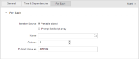 Screenshot of the properties pane displayed when right-clicking the Start node of a ForEach Workflow and püening the ForEach tab