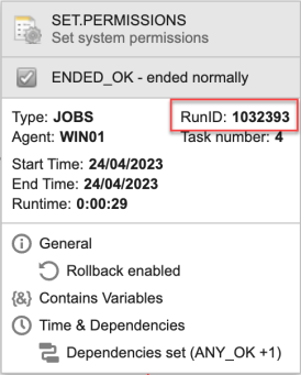Screenshot of the tooltip of a task in a Workfloe monitor where the runID is visible and encircled in red.