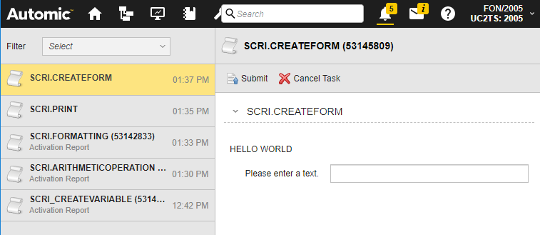 Screenshot showing the requests view, where the input mask is displayed