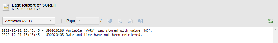 Screenshot of the Activation report displaying the text defined for the NO option