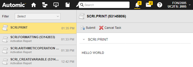 Screenshot showing the requests view, where HELLO WORLD is displayed.