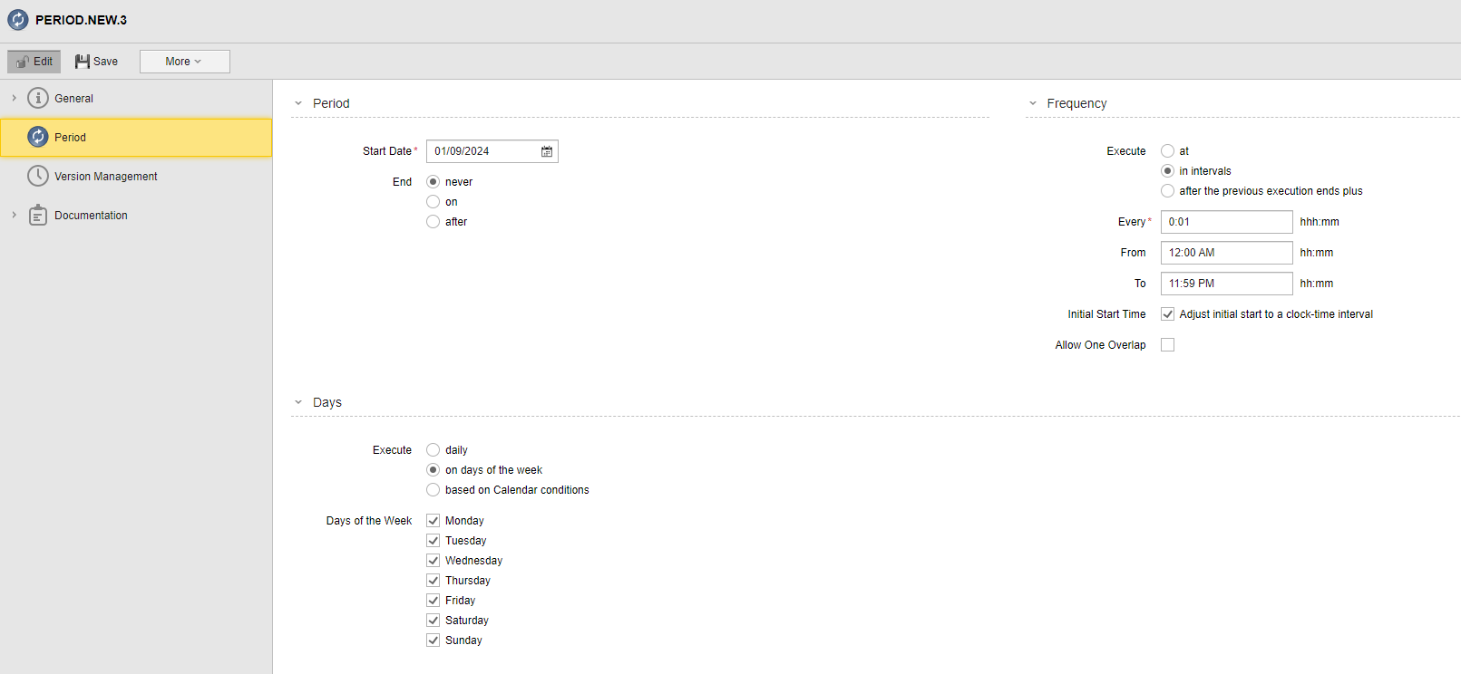 Screenshot of the Period object definition page.