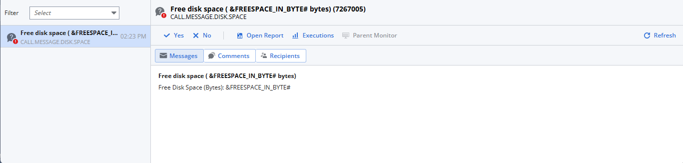 Screenshot of the Requests view, where the left pane contains an entry for the messages created by the Notification object. The message is selected and the content area shows the subject and the text of the message.