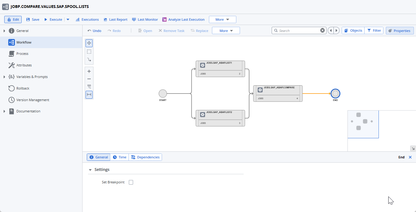 Screesnhot of the Workflow (called JOBP_SAP_WORKFLOW) with the three task.