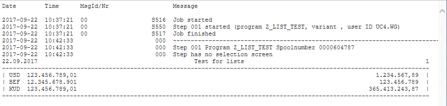 Screesnhot of the Job report showing the results of the execution.