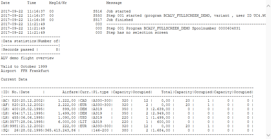 Screenshot of the Job report of JOBS.SAP_ABAP.LIST2