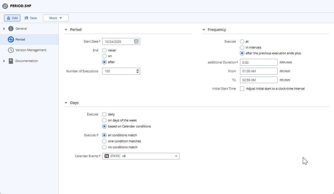 Screenshot of the period object configured with the values described above.