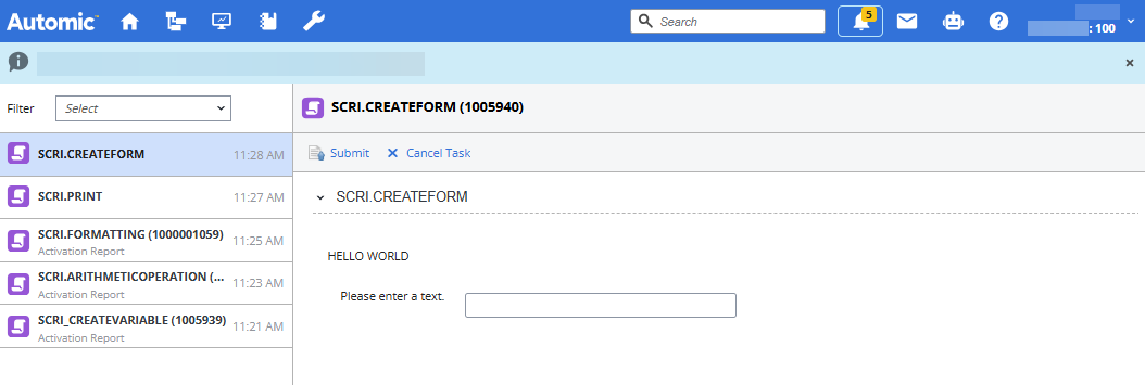 Screenshot showing the requests view, where the input mask is displayed