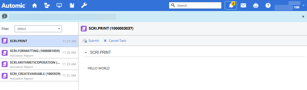 Screenshot showing the requests view, where HELLO WORLD is displayed.