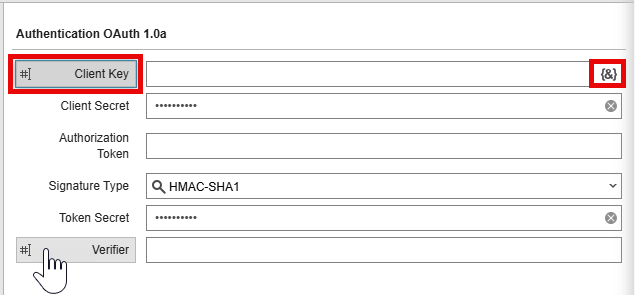 Screenshot showing a PromtSet element where the mouse hovers over it. This displays the button that lets you open the Insert Variables dialog.