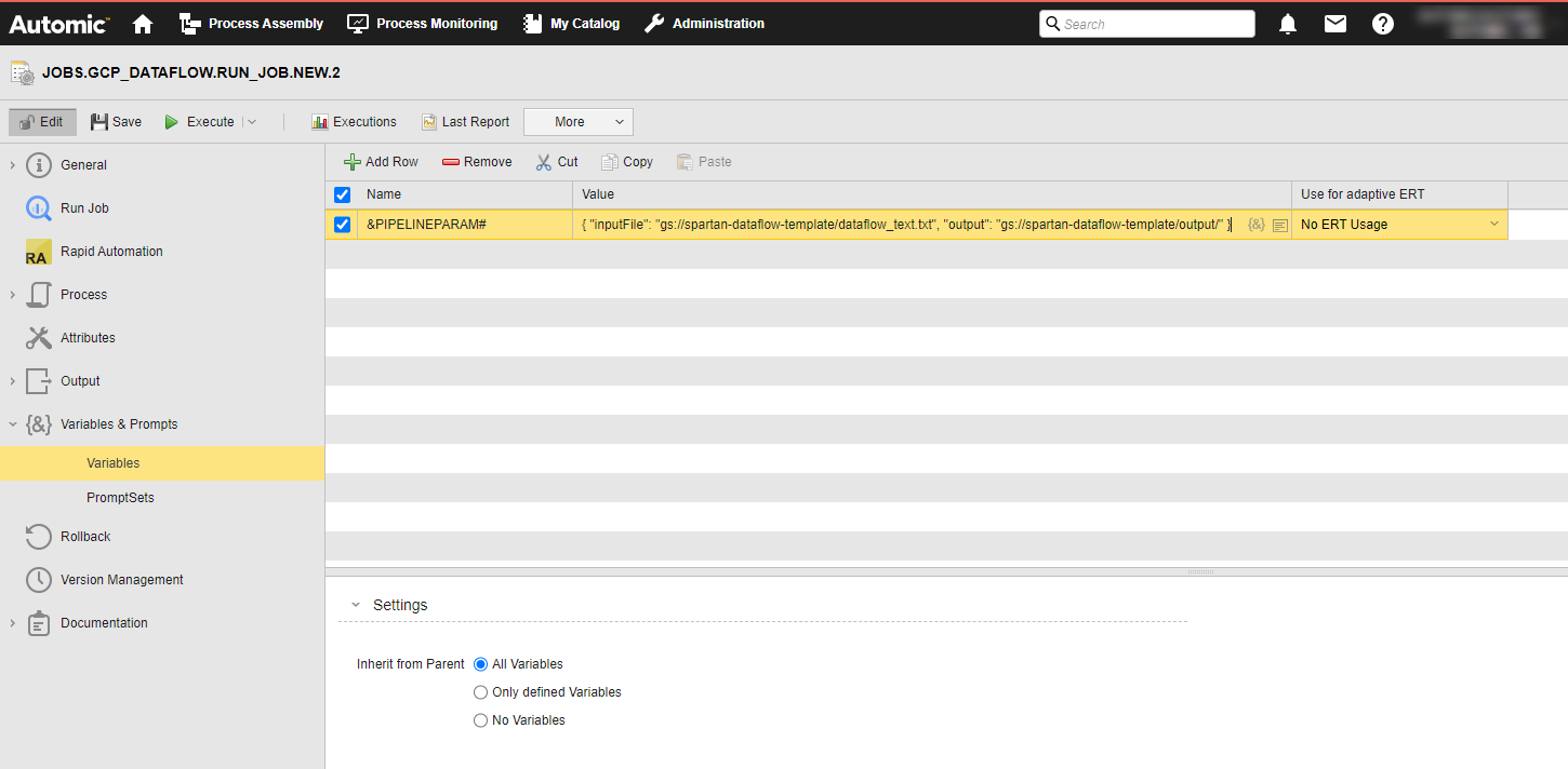 Screenshot of the variable definition.