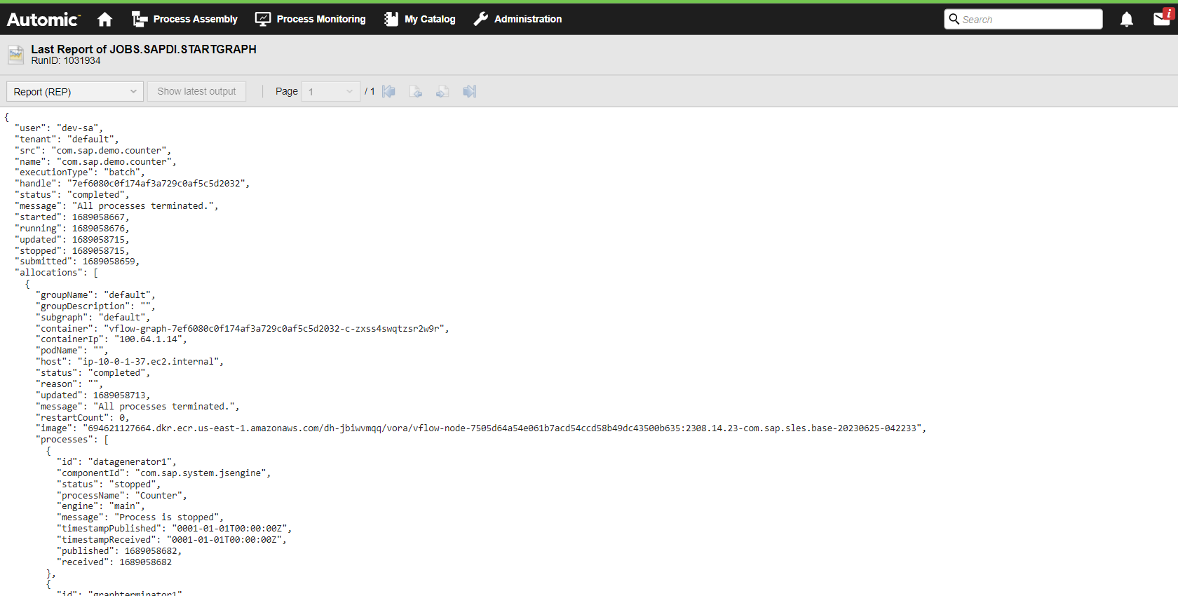 Screenshot of the REP Log after the workflow is successfully executed.