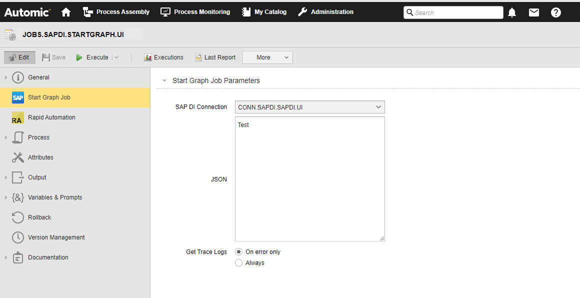 Screenshot showing the Start Graph Job page of a Start Graph Job