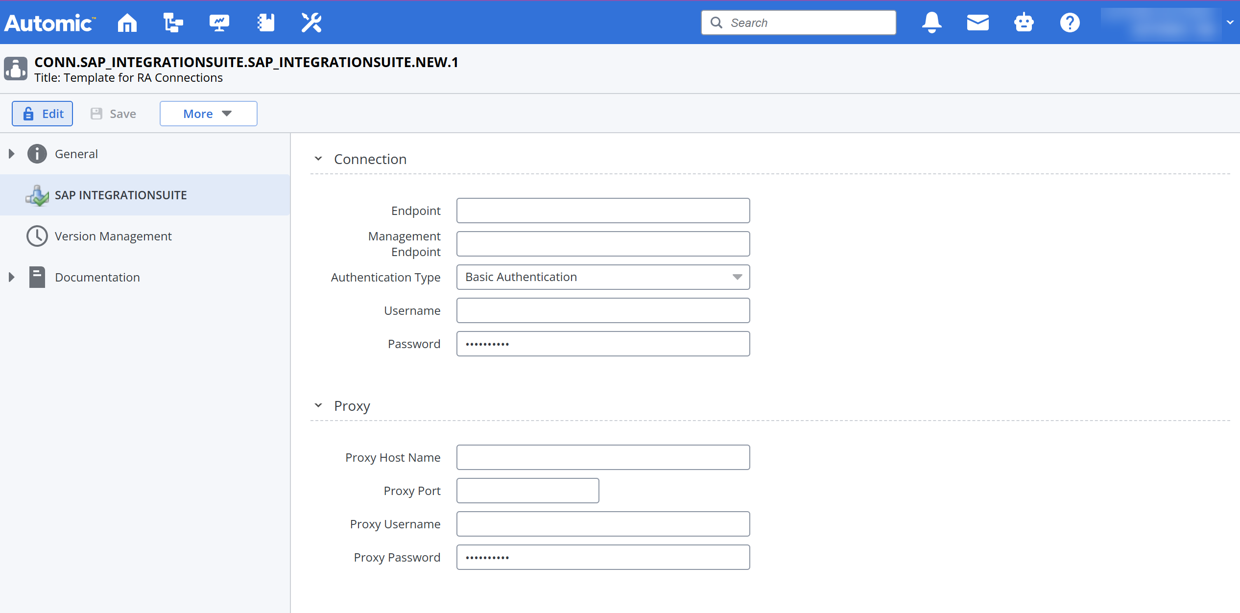 Screenshot of the SAP INTEGRATIONSUITE page of a SAP Integration Suite Connection object